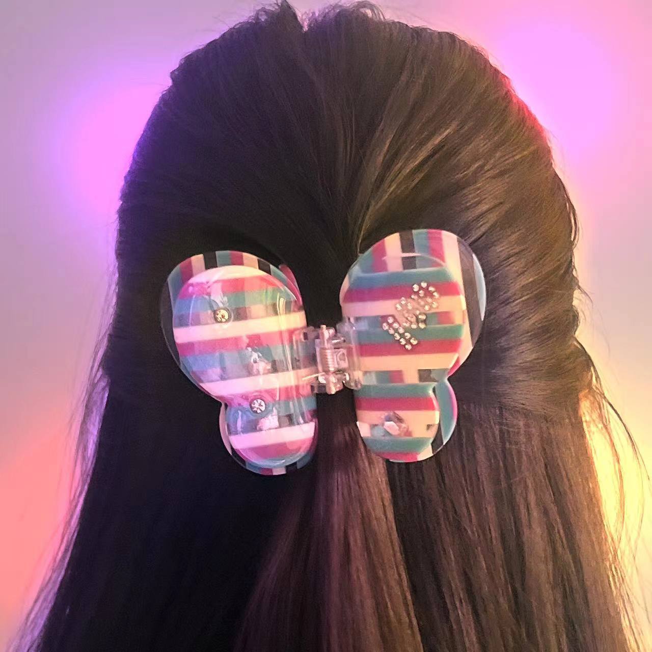 Wholesale Acetic Acid Rhinestone Hairpin  Butterfly Clip Girl Shark Clip
